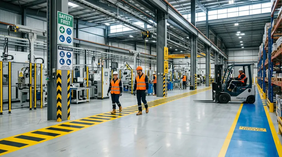 Industrial facility with safety markings